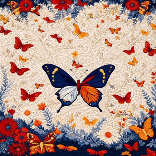 Image of RUMPS 7D HD Digital Printed Butterfly Floral King Size Bedsheet with 2 Pillow Covers | Luxury Butterfly Flower Bedding Set 90x100 Inch