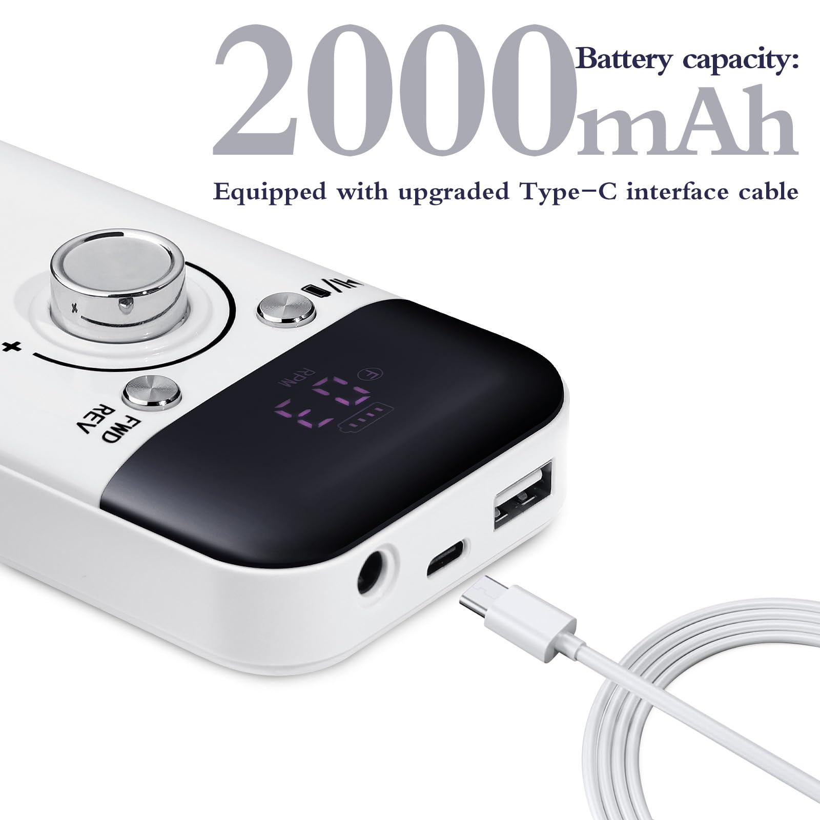 FRUJCDKI Electric Nail Drill Kit, Portable Rechargeable Nail Drill, 45000 RPM for Acrylic Nails, Gel Nails, Manicure Pedicure Polishing Tools, Manicure Pedicure Shape Tools (White)