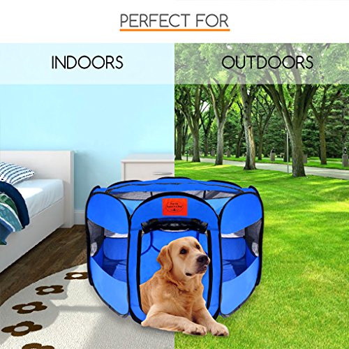 MyDeal Products Pop Up Pet Exercise Play Pen Tent Portable Kennel with Weather Resistant Oxford Material, 8 Windows and Removable Zipper Top for Puppies Dogs Kittens Cats Rabbits + More! Includes Bag - Thumbnail 3