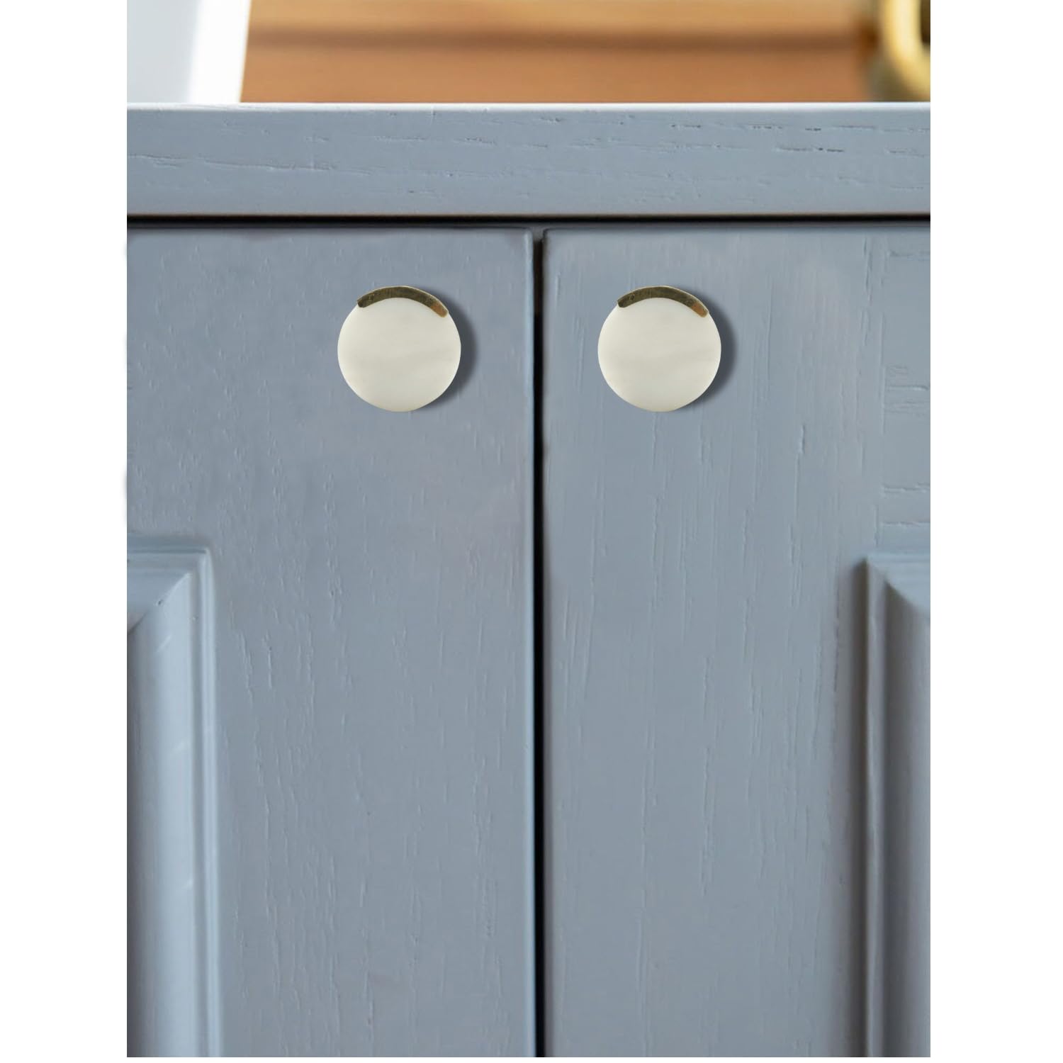 Perilla Home Juego de 6 pomos redondos decorativos de mármol para el hogar, gabinetes de cocina, armarios, puertas de cristal, aparadores, armarios y tiradores de cajón (blanco)