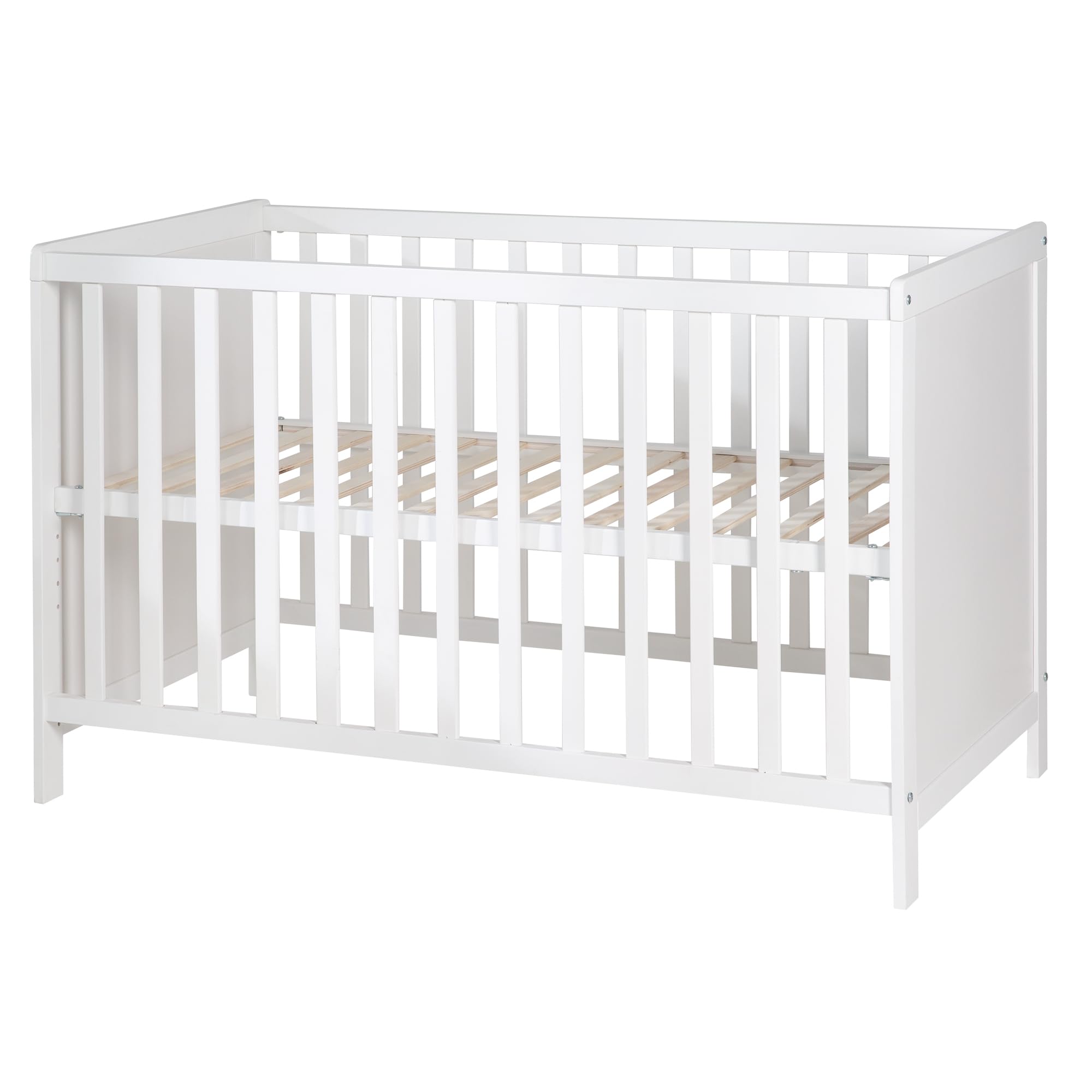 roba Lettino Co-sleeping 2 in 1, 60 x 120 cm, Rete a Doghe + Inserto, Trasformabile in Lettino Indipendente, Regolabile in Altezza, 5 Barre Rimovibili, Legno Laccato Bianco