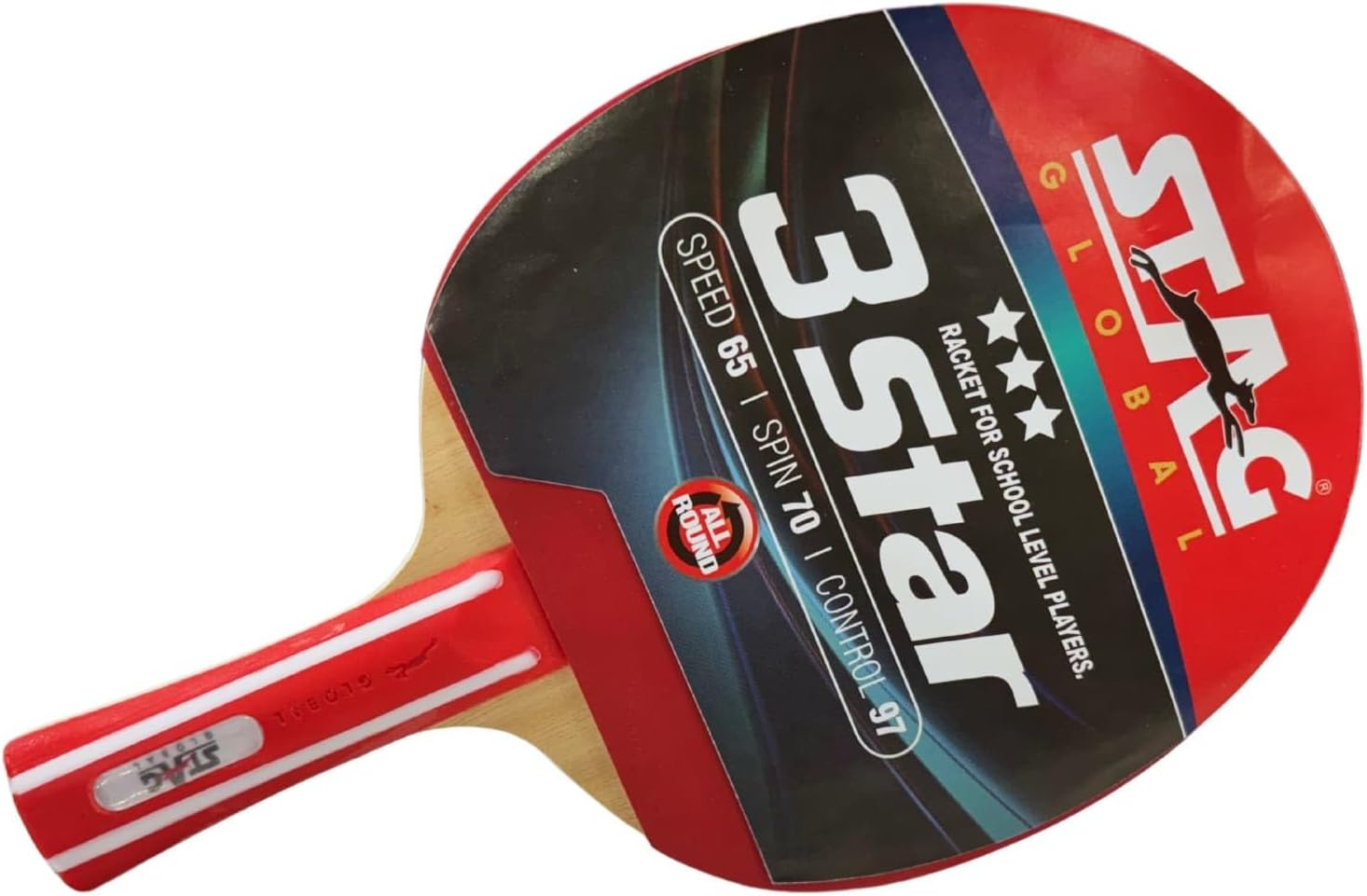 STAG Wood 3 Star Table Tennis Racquet 148 grams Beginner ITTF Approved Rubber (Multicolor)