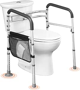 VEVOR Toilet Safety Rail, 300 LBS Foldable Toilet Seat with Non-Slip Handles, Portable Versatile Toilet Handrails with Reinforced Aluminum Alloy Tube, Fit for Seniors, Pregnant Women &amp; the Injured