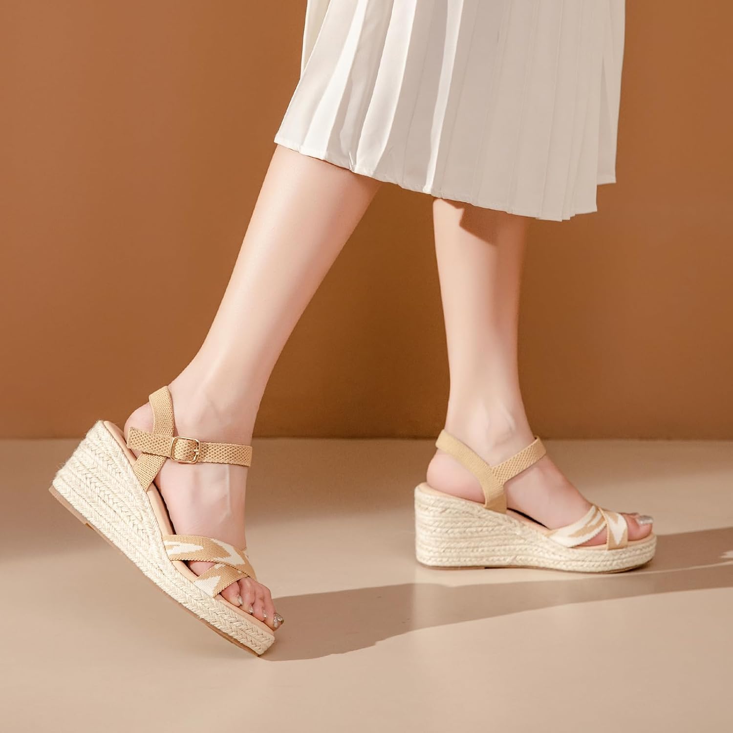 Tilocow Espadrilles Wedges for Women Knit Platform Heels Open Toe Ankle Strap Sandals Beach Casual Dress Shoes - Image 6