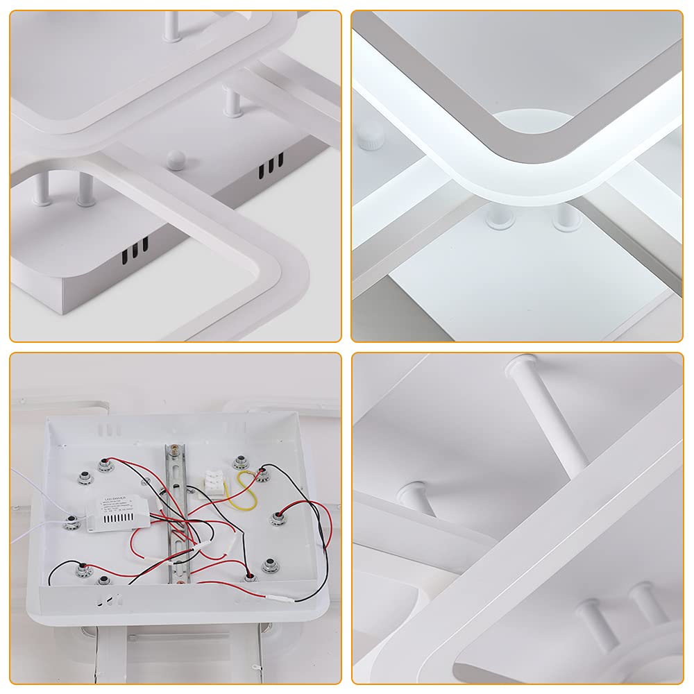 Osairous Lampadario Soffitto LED, 60CM Diametro Plafoniera LED in Acrilico, 70W Lampada da soffitto Moderno Paralume Quadrato per Soggiorno Camera da Letto Bianco Freddo 6500K, 4086lm
