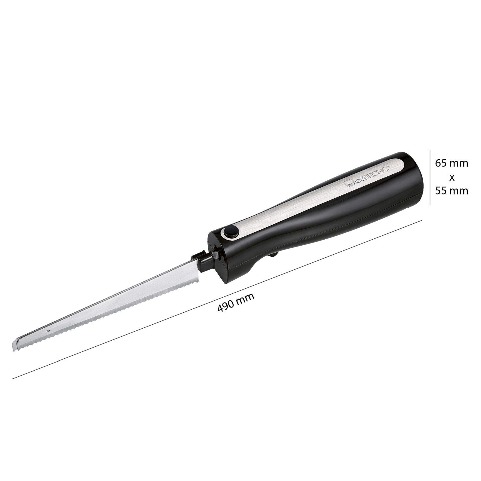 Clatronic Cuchillo eléctrico de cocina para carne, cuchillo de cocina eléctrico para alimentos congelados (hoja de acero inoxidable, afilado ondulado, cuchillo de pan, 120 W, negro)