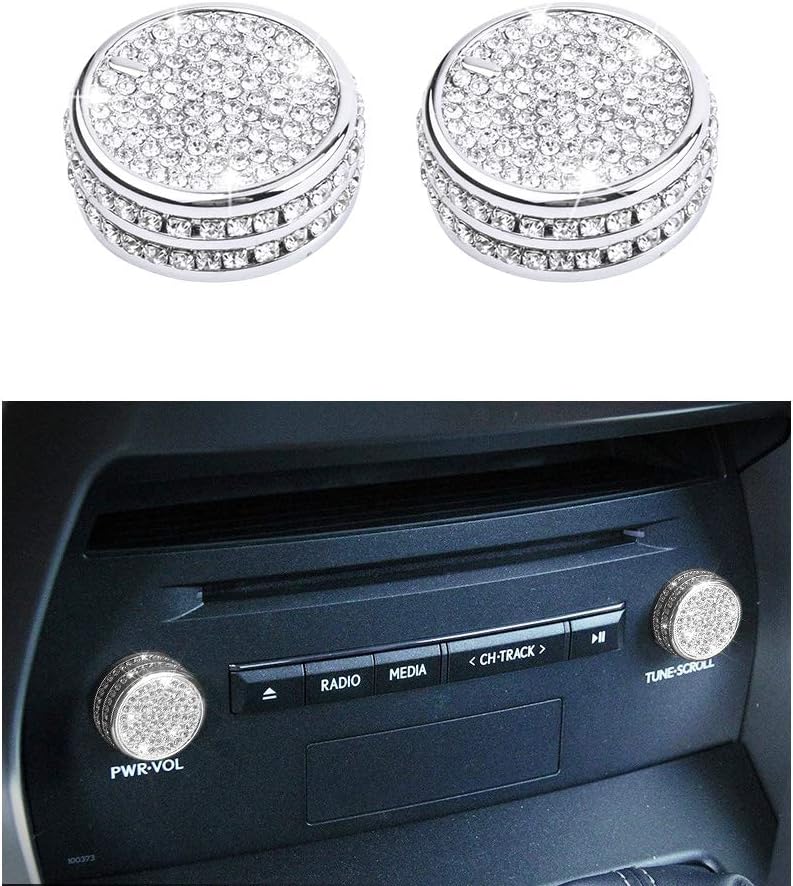 Compatible Volume Knob Cap for Lexus Accessories Bling Parts ES NX 300 350 2018 2019 Covers Decals Stickers PWR VOL Tune Scroll Knob Interior Inside Decoration Women Men Crystal Cute Silver
