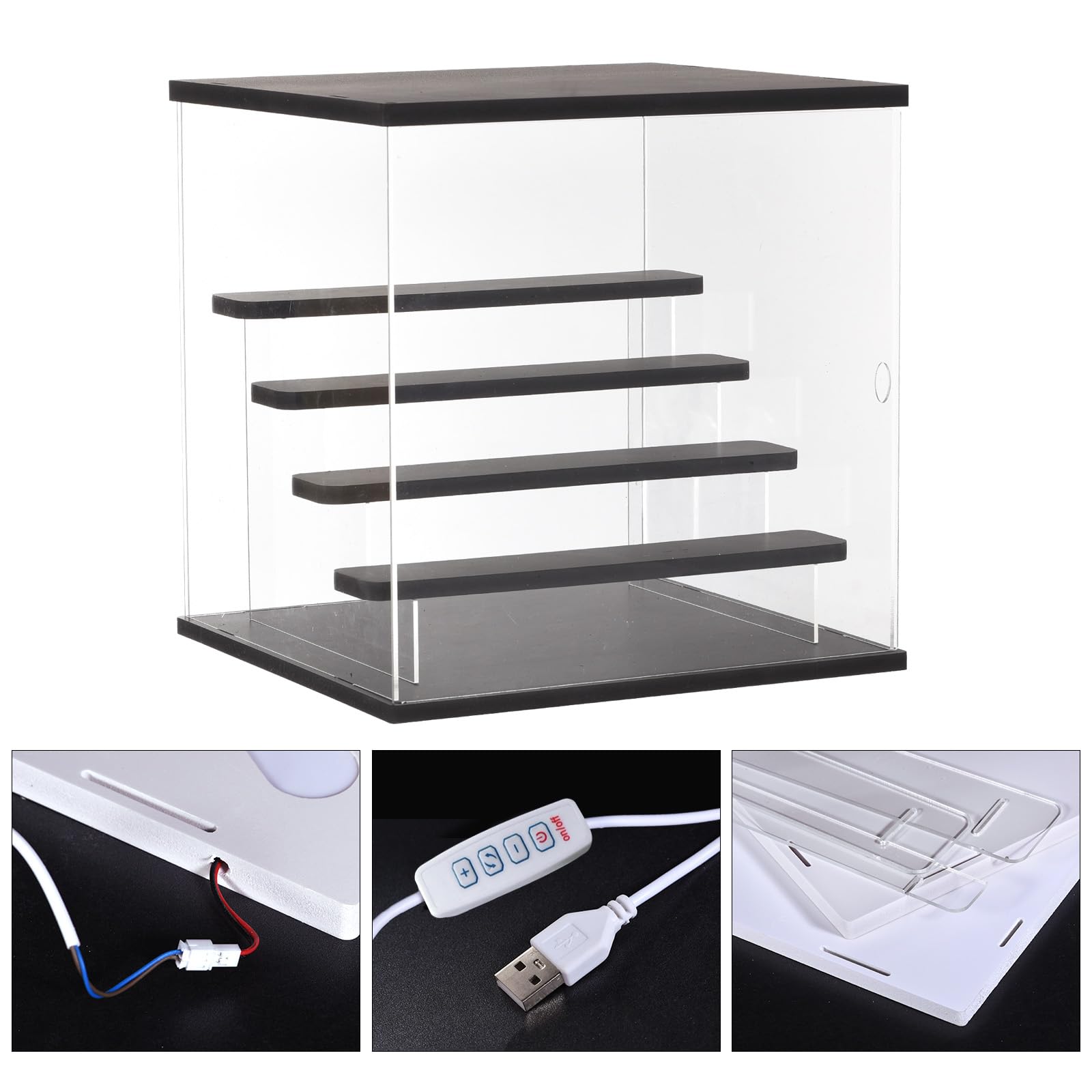 sourcing map Transparente Acryl-Vitrine mit LED-Licht, 12,6 x 11,81 x 12,6 cm, Schwarz