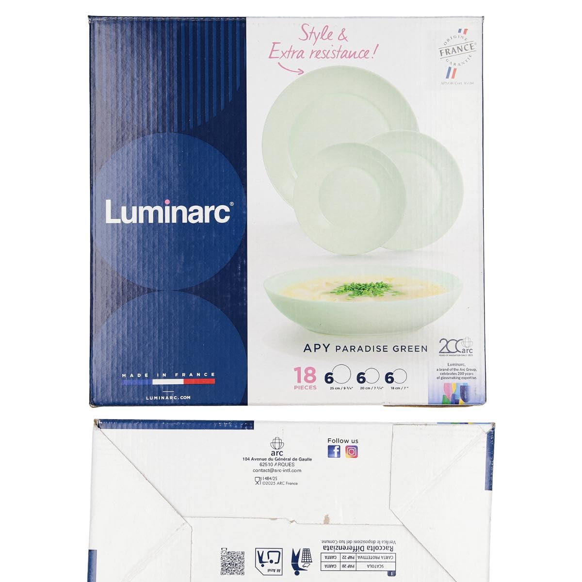 Luminarc Apy Paradise - Set da tavola opale, 18 pezzi, 6 persone, opale, adatto a microonde, adatto per frigorifero impilabile