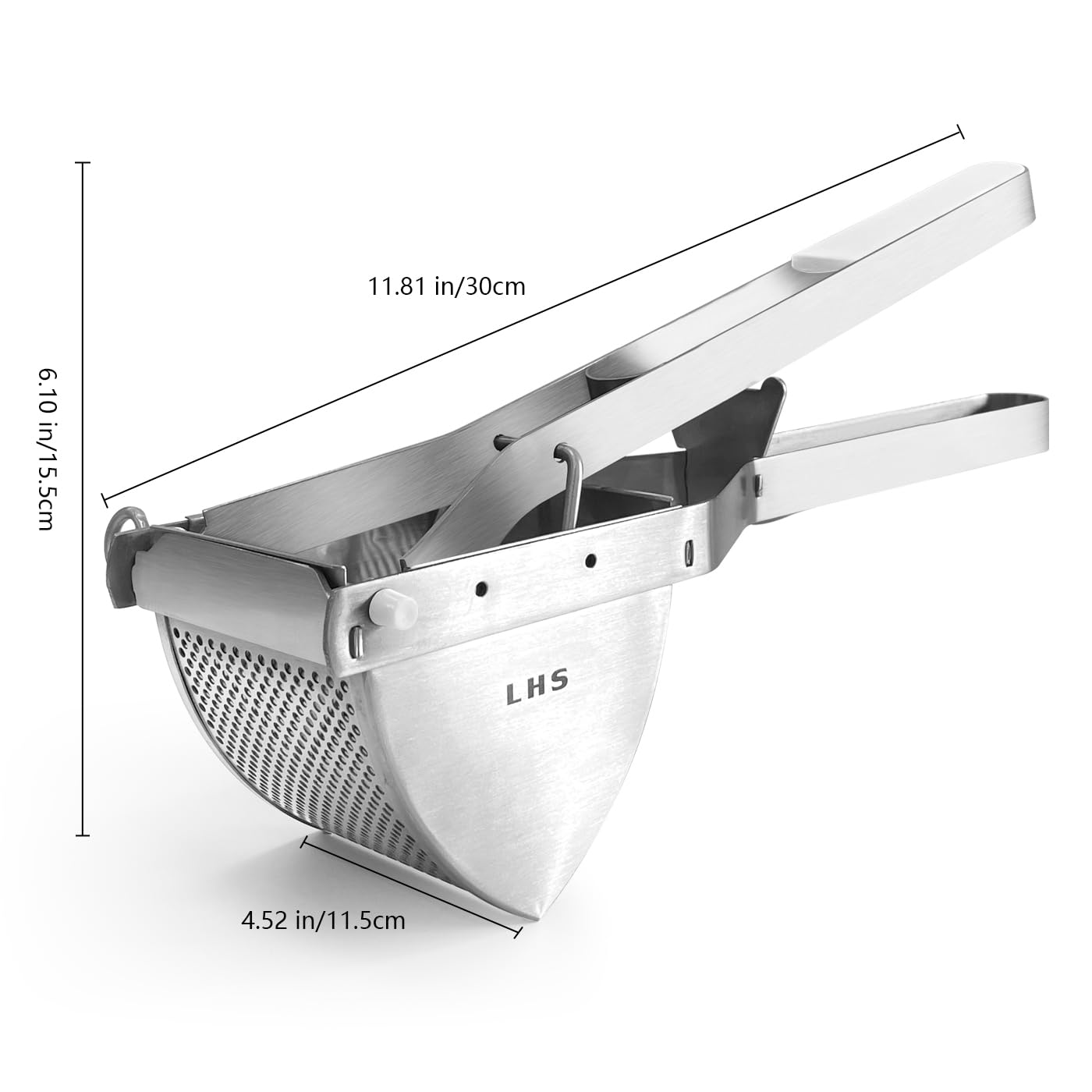 LHS Kartoffelpresse und Stampfer, robuster Edelstahl, kommerzielle Babynahrungsstampfer, Business-Kartoffelstampfer und Lebensmittelpresse mit ergonomischem Komfortgriff, Weiß