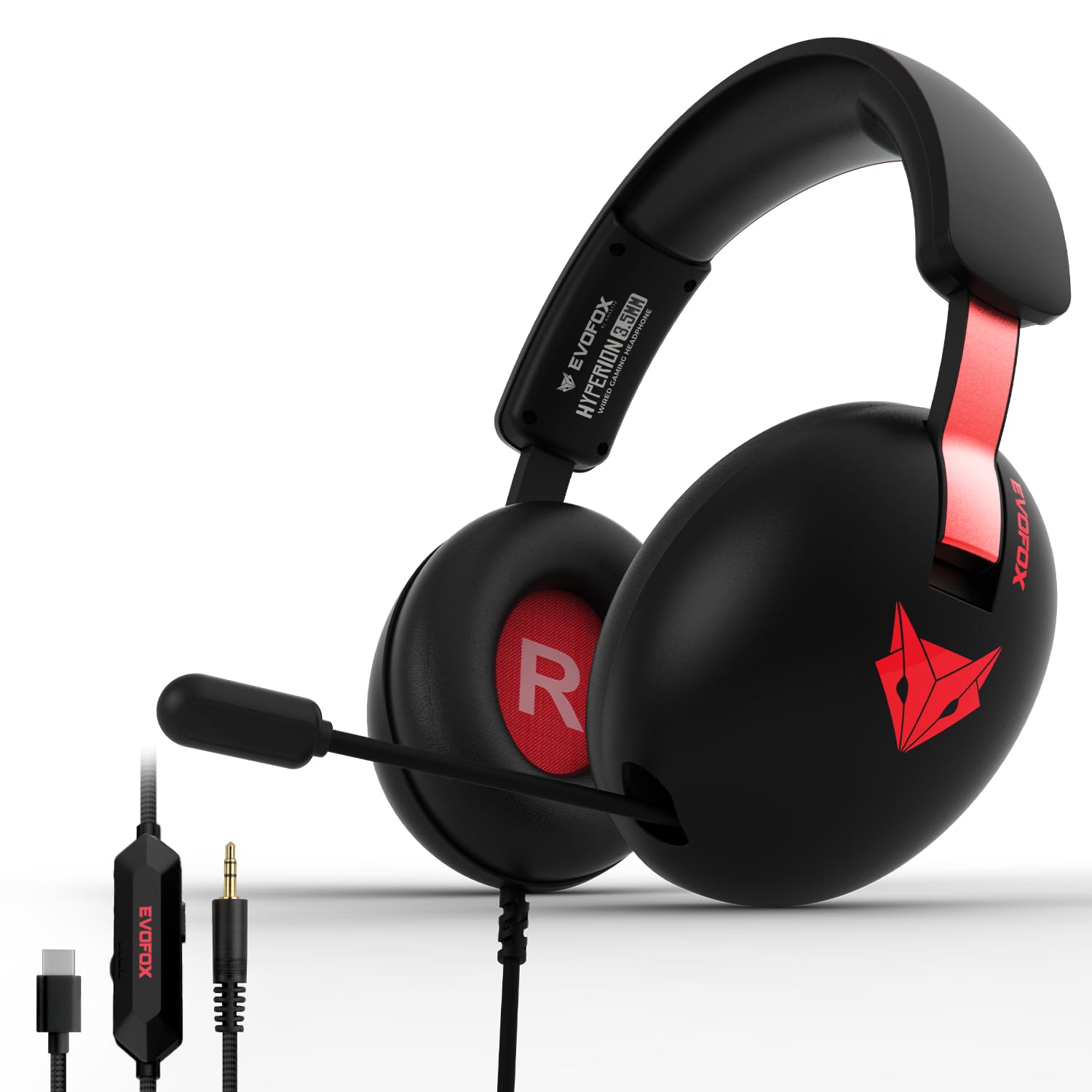 Evofox Hyperion Gaming Headphones with Mic - Black, 50mm Drivers, Immersive Surround Sound, Retractable Mic, Wired (3.5mm + Type-C), Inline Controls, Durable Build with Over Ear Swappable Ear Pads-picture-21