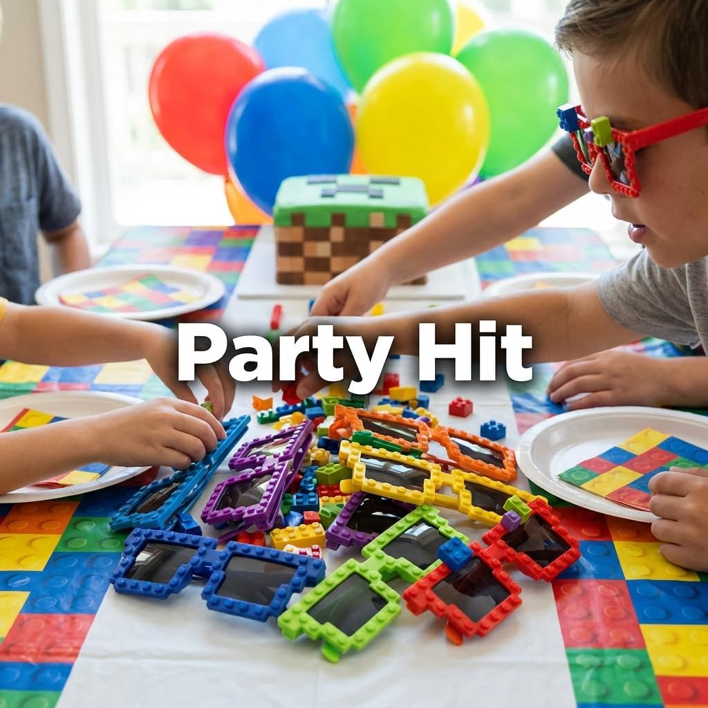 Bedwina Building Blocks Glasses - Block Mania Building Block Glasses with Extra Bricks for Carnival Supplies