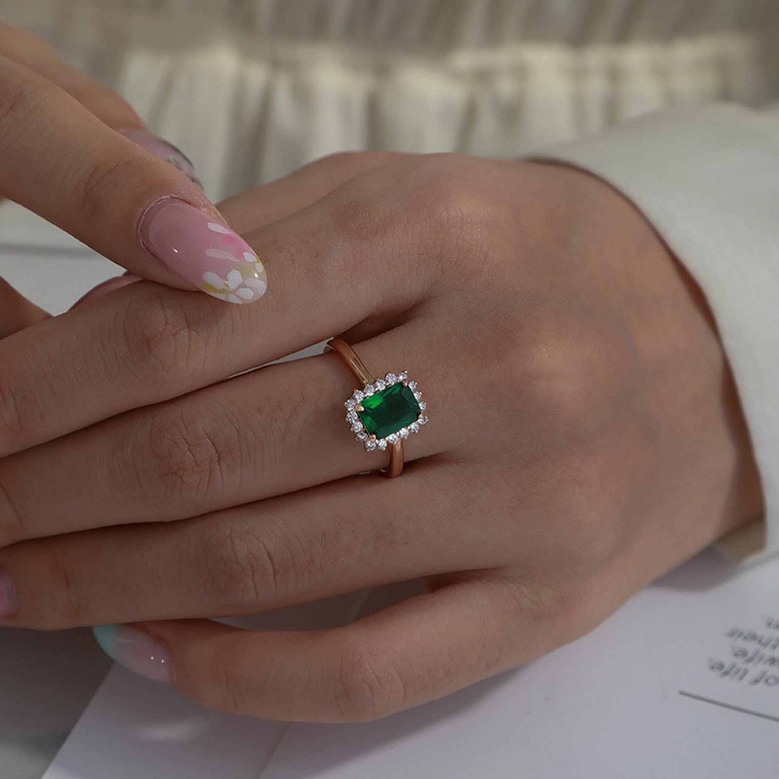 Anello solitario in vero oro bianco 9 K/14 K/18 K, anello aperto di fidanzamento
