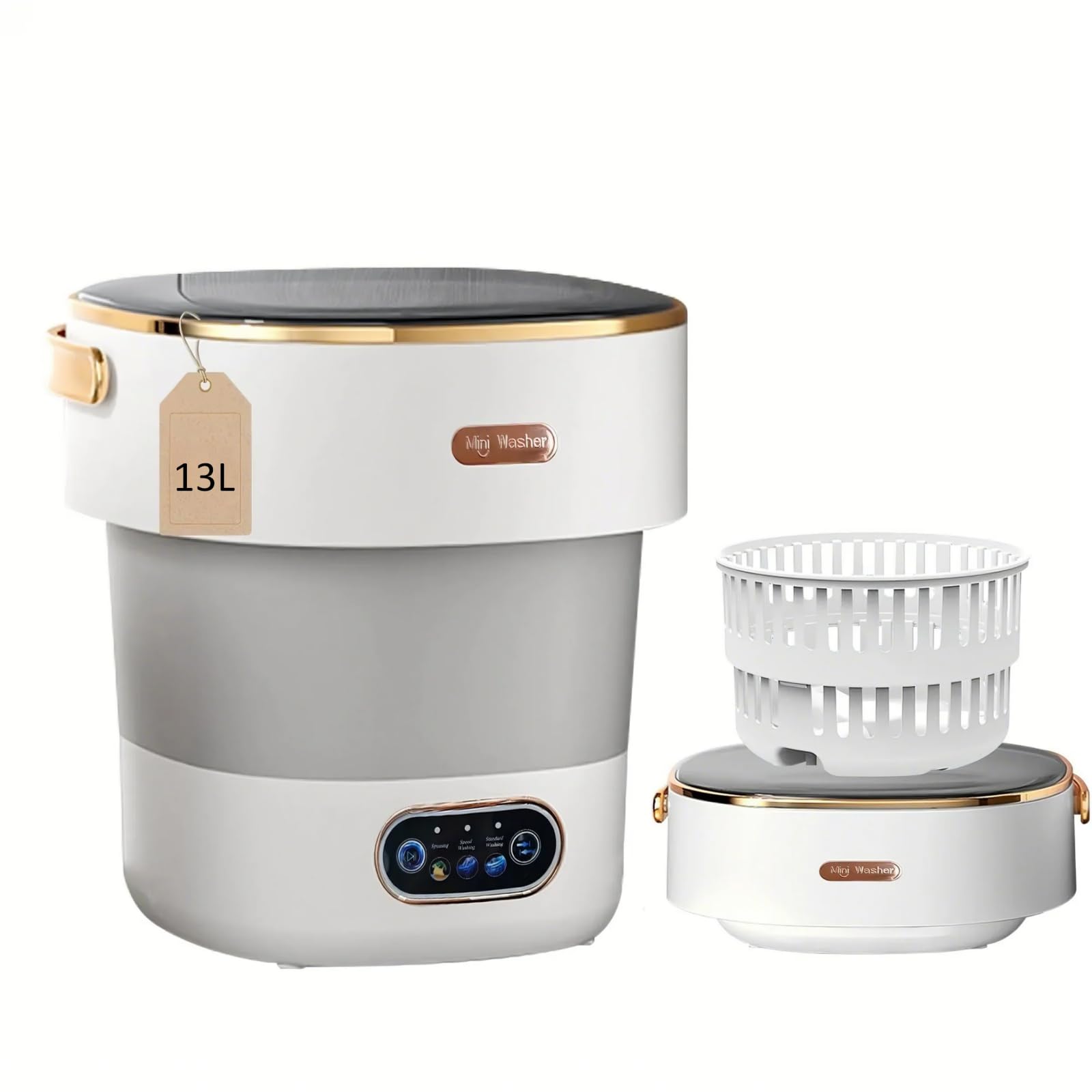 Portable Washing Machine with Spin Basket, Upgraded 16L Foldable Mini Washer【5-Min Wash・3-Min Spin・1-Year Manufacturer Warranty】Small Washing Machine for Travel, Dorms, RVs, Camping (Gray)