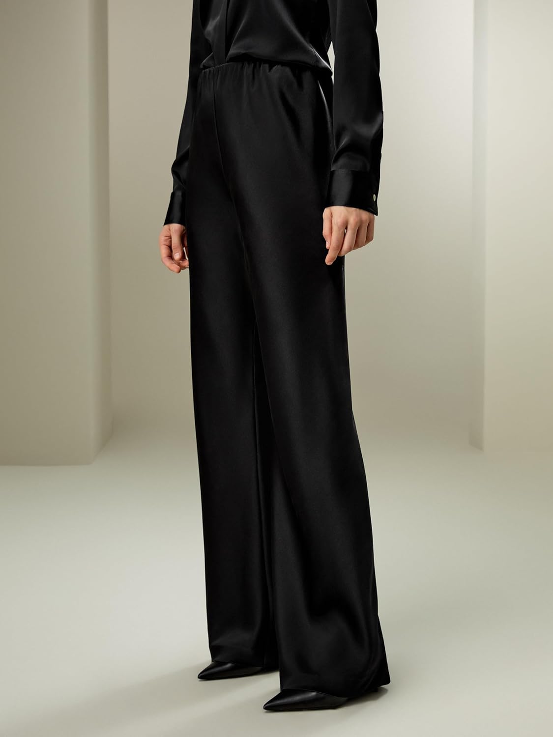 LilySilk Double-Faced Silk Charmeuse Pants for Women Dressy Oversized Wide Leg Full Length Draped Silk Trousers - Image 2