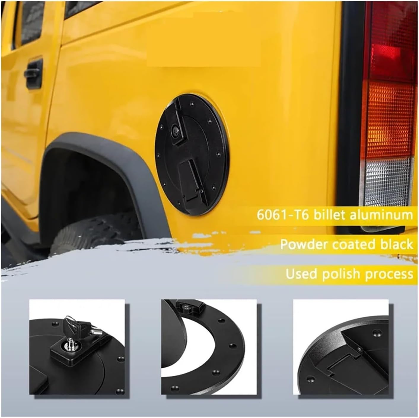 Barrel Lock Billet Aluminum Exterior Accessories Locking Fuel Filler Door Gas Cap Tank Cover Compatible For Hummer H2 2003-2009(Silver)