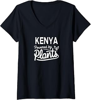 Womens KENYA Powered by Plants Personalized Gift For Plant Moms V-Neck T-Shirt