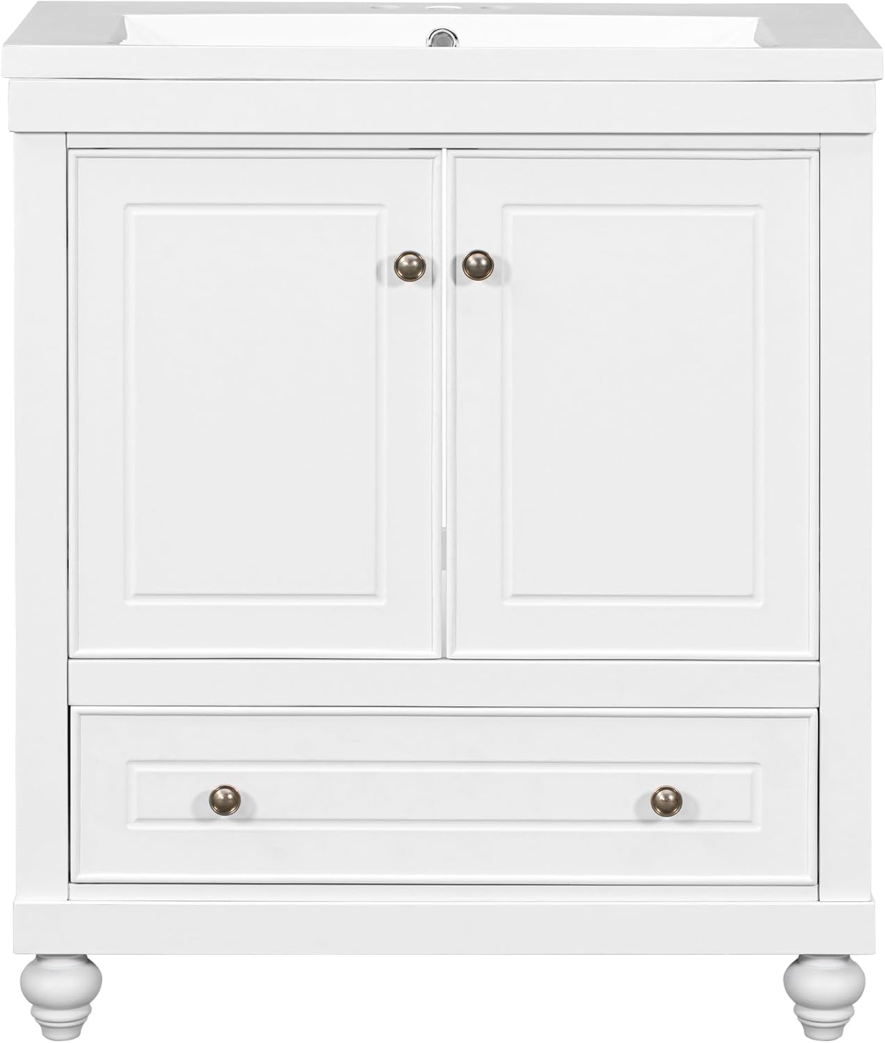 Bellemave 30" Bathroom Vanity with Ceramic Basin Sink, Combo Cabinet Under-Mount Sink, Bathroom Storage Cabinet with 2 Doors and 1 Long Drawer for Bathroom No Mirror (White) : Tools & Home Improvement