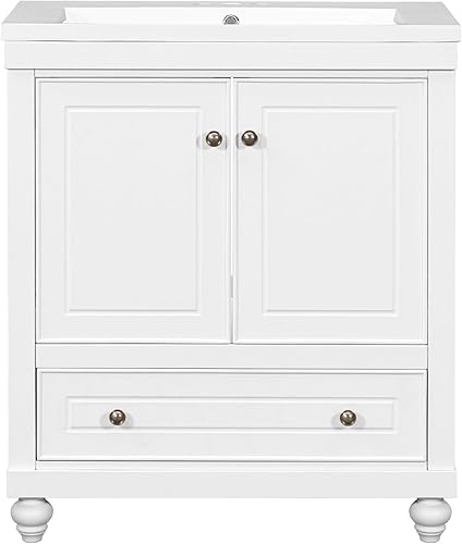 Miniatura 4 de Bellemave Tocador de baño de 30 pulgadas con lavabo de cerámica gabinete combinado debajo del fregadero armario de almacenamiento de baño con 2