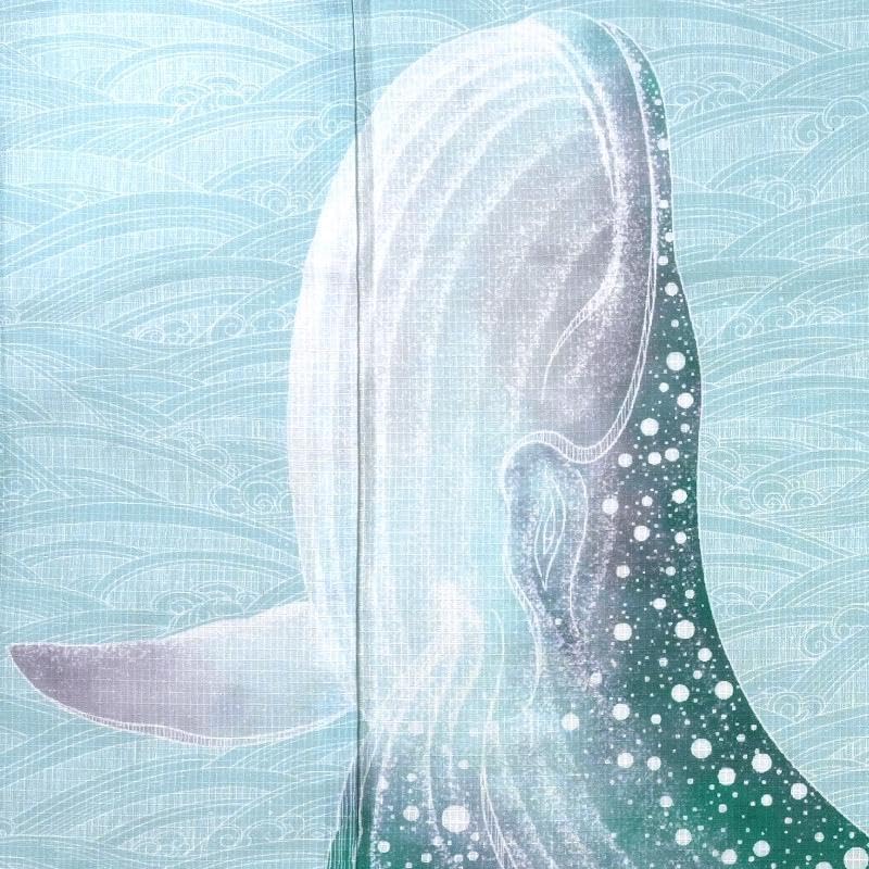 浴衣 レディース 単品 ミント 薄青緑 波 クジラ 鯨 絵羽柄 綿 珍しい