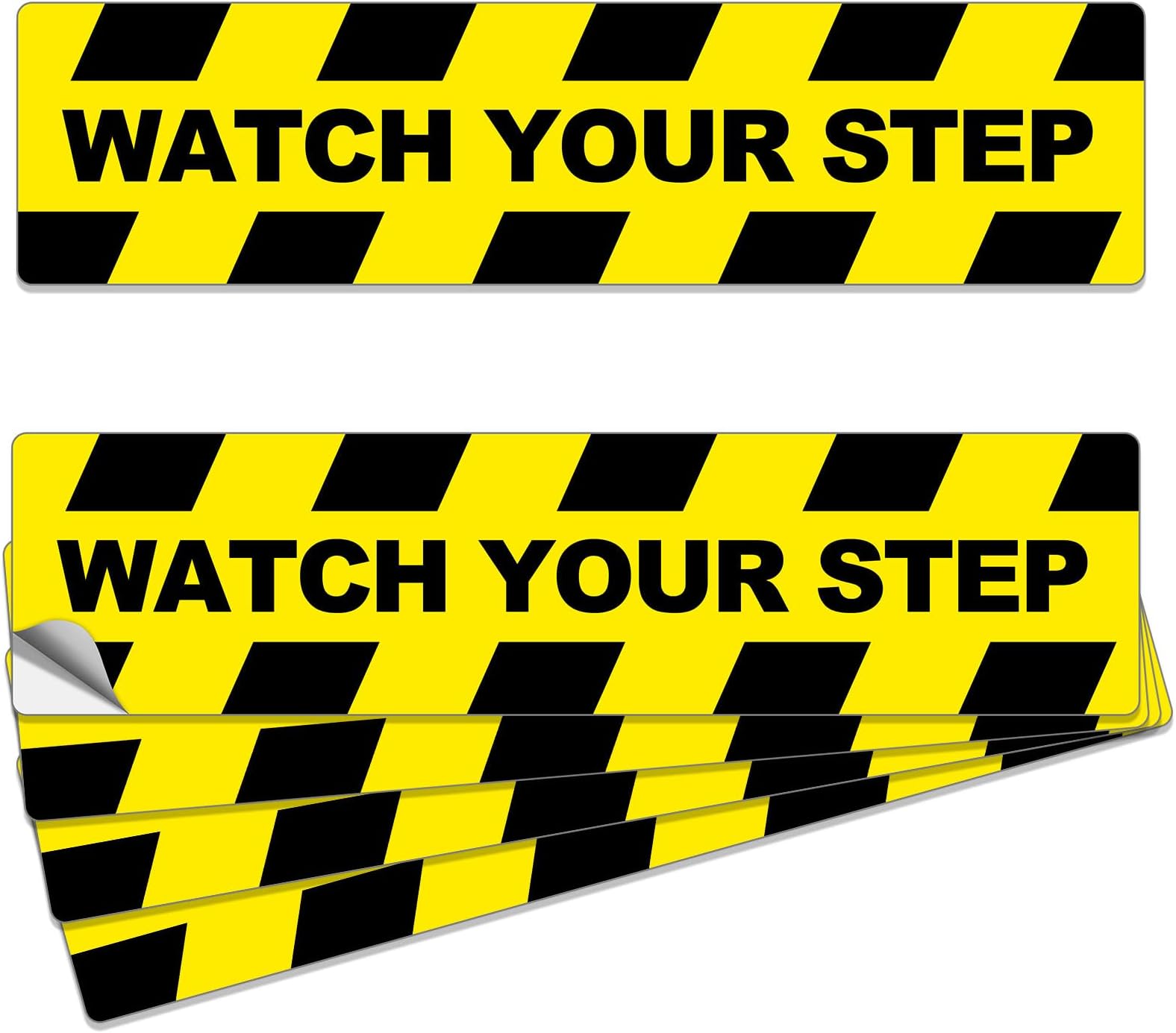 Fulmoon 4 Pcs 20 x 5 Inch Watch Your Step Stickers Tape, Watch Your Step Sign, Self Adhesive Anti Slip Water Resistance Decals Caution Vinyl Decal for Safety Indoor Outdoor Workplace Wet Floor