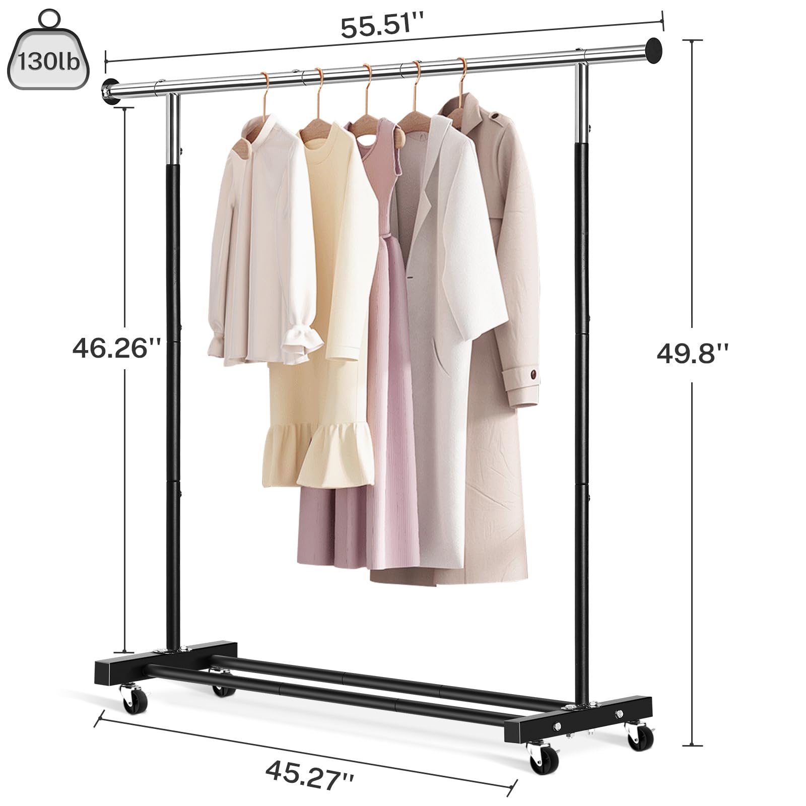 SONGMICS Portant à Vêtements Avec Roulettes, Porte-manteau Avec Étagère, Longueur 98,5 Cm, Capacité Totale 100 Kg, Cadre En Acier, Pour Chambre, Dressing, Marron Rustique Et Noir D'Encre HSR152B01 - 7