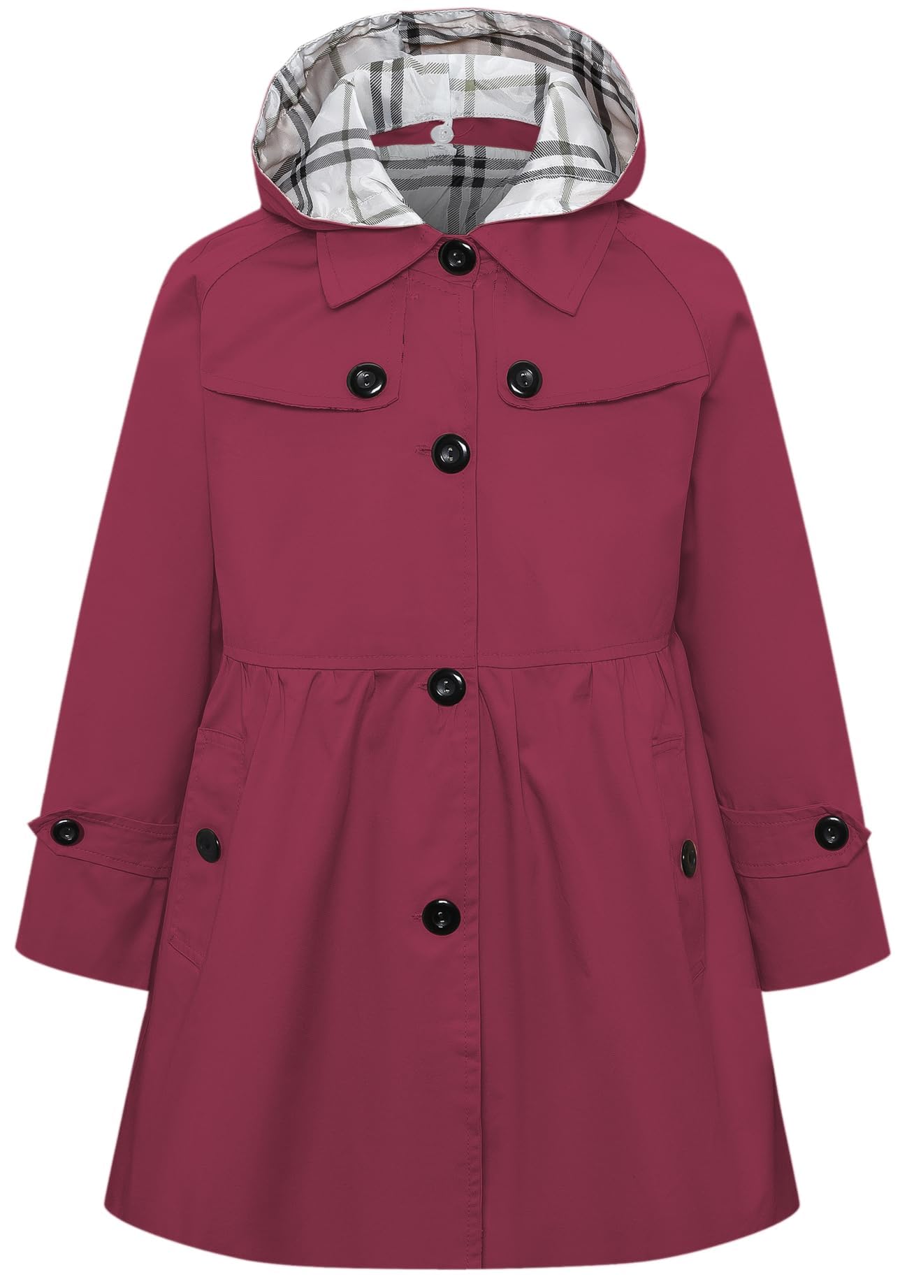 Betusline Girl's Single Breasted Trench Coat Hooded Dress Coat Outerwear