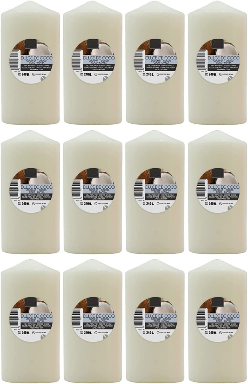 Sweet Coconut Scented Candles XXL 4.72 x 2.24 In (120 x 57 mm), Pack of 12 Units, Aromatic Candles
