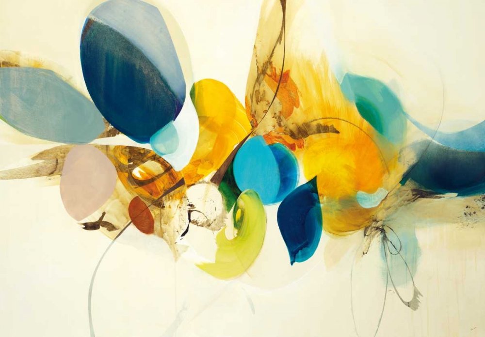Immagine su TELA ROLLED Candid Color Stockstill Sarah - Astratto orizzontale Stampa artistica giallo blu oro crema Tela fine art 23_X_34_in