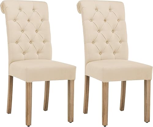 AC Pacific Natalie - Juego de 2 sillas de comedor tapizadas contemporáneas para el hogar sin brazos con parte superior enrollada color blanco nevado
