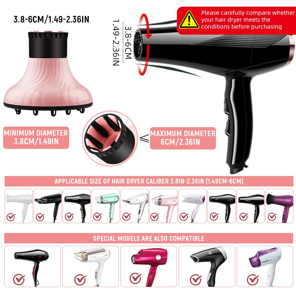 MAYCREATE® Hair Dryer Diffuser, Universal Hair Diffuser Adaptable Hair Dryer Attachment for Blow Dryer Nozzles from 1.5 to 2.3 inch Diameter for Natural Thick Hair - Image 2 thumbnail