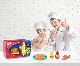 koolbitz Microwave Kitchen Toy Play Set - Kids Children Pretend Kitchen Fake Food Included with Rotating Effect Light Sound - Great for Toddlers 3 Years +