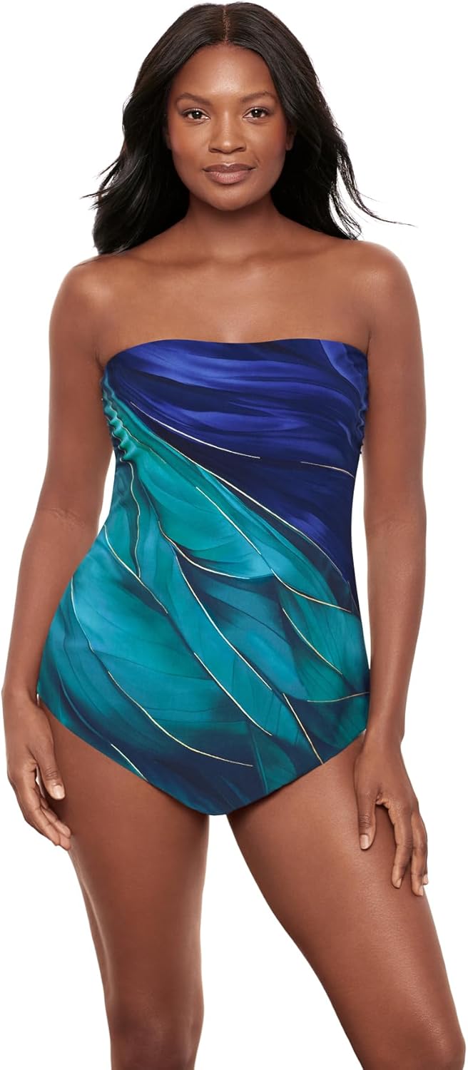 Miraclesuit Women's Swimwear Hankini Tankini Top Separate, Blue/Multi, 08