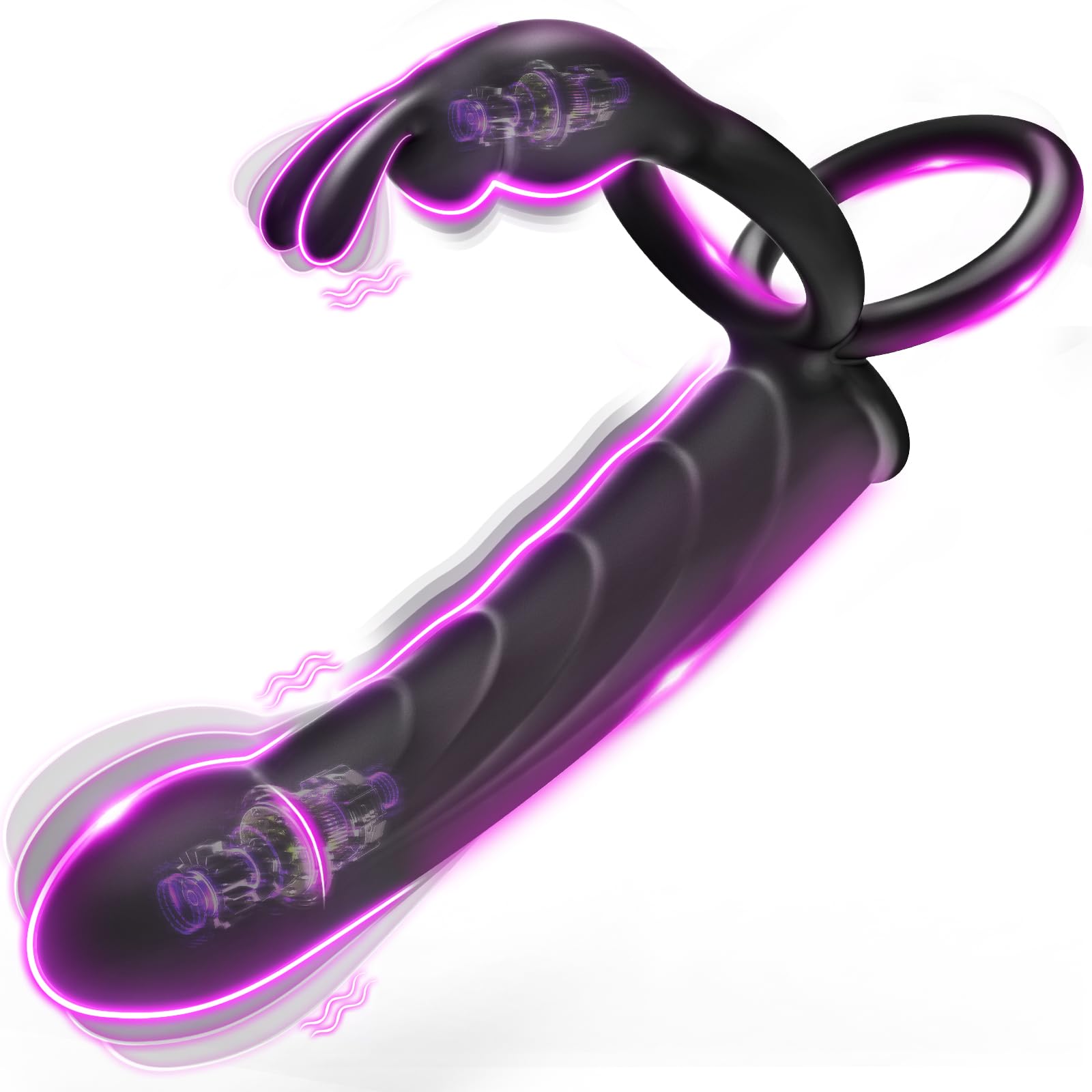 4 In 1 Anal Dildo Vibrator with Double Cock Ring Rabbit Clitoral Stimulator Strap On Double Dildo with