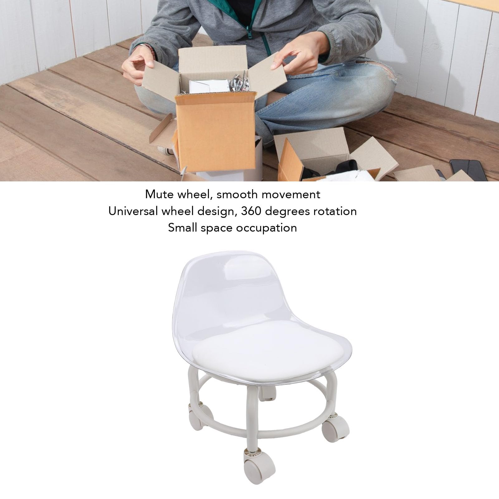Alomejor Taburete bajo con Ruedas,Asiento cómodo y Movimiento Suave,reposapiés ergonómico,for Personas Mayores estética hogar y pedicura Profesional