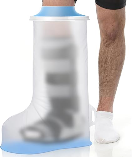 Funda impermeable extra ancha para piernas para ducharse después de la cirugía con parte inferior antideslizante, cubierta protectora de pies