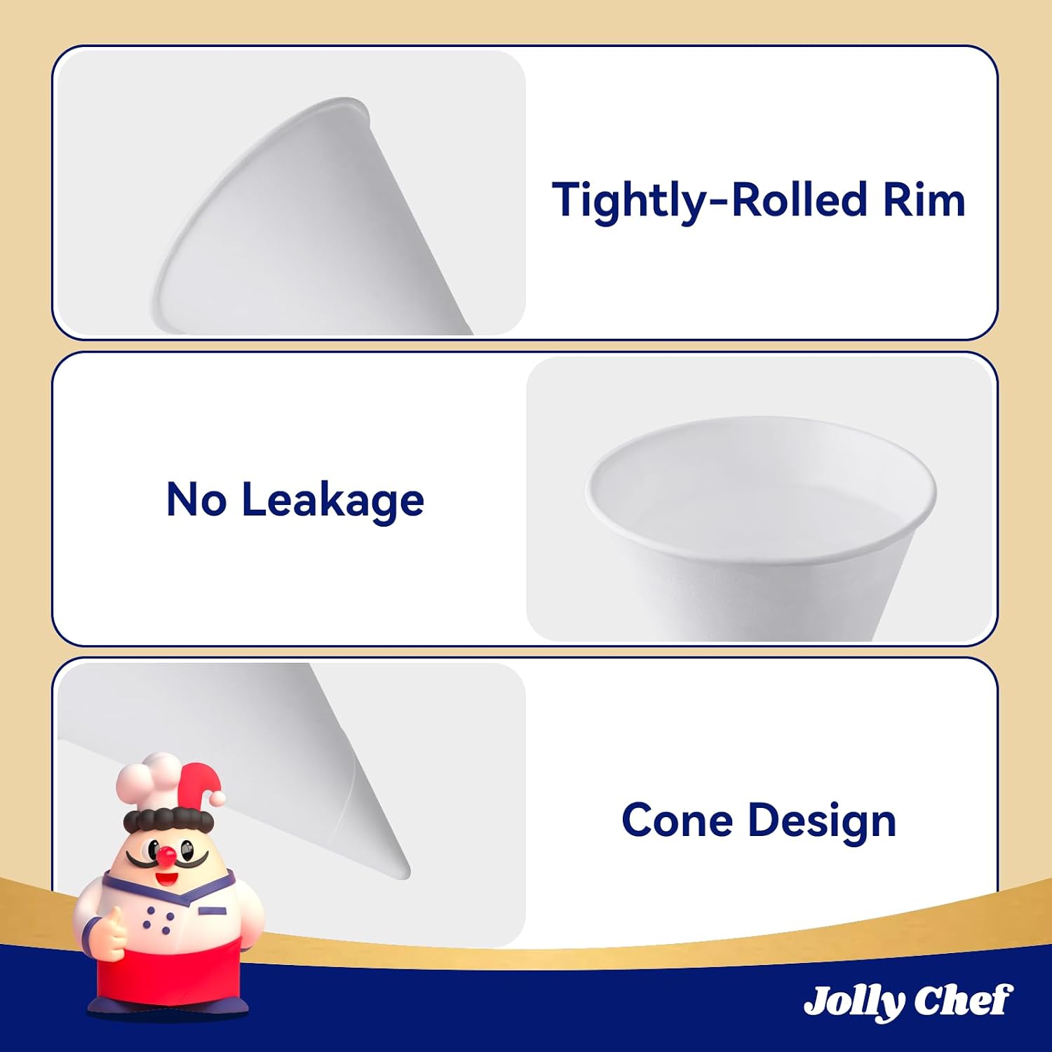 JOLLY CHEF 4 oz Snow Cone Cups, 800 Pack Paper Cone Cups for Shaved Ice, Water and Ice Cream
