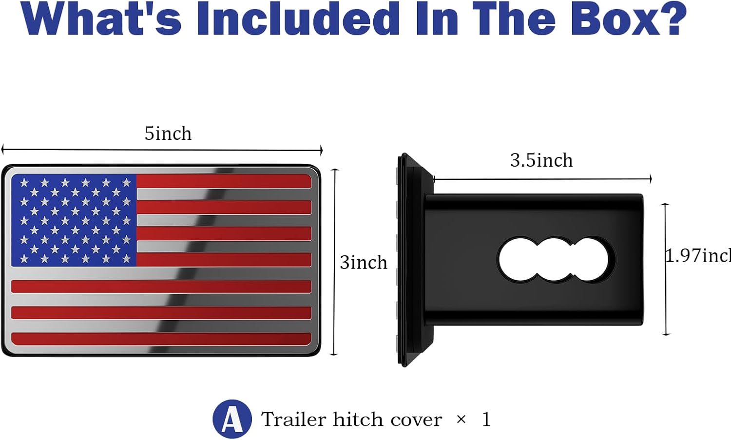2 Inch Trailer Hitch Cover with American Flag, Heavy Metal Trailer Hitch Cover Fit for 2 Inch Hitch Receivers,3 * 5" Blue/Red/Chrome