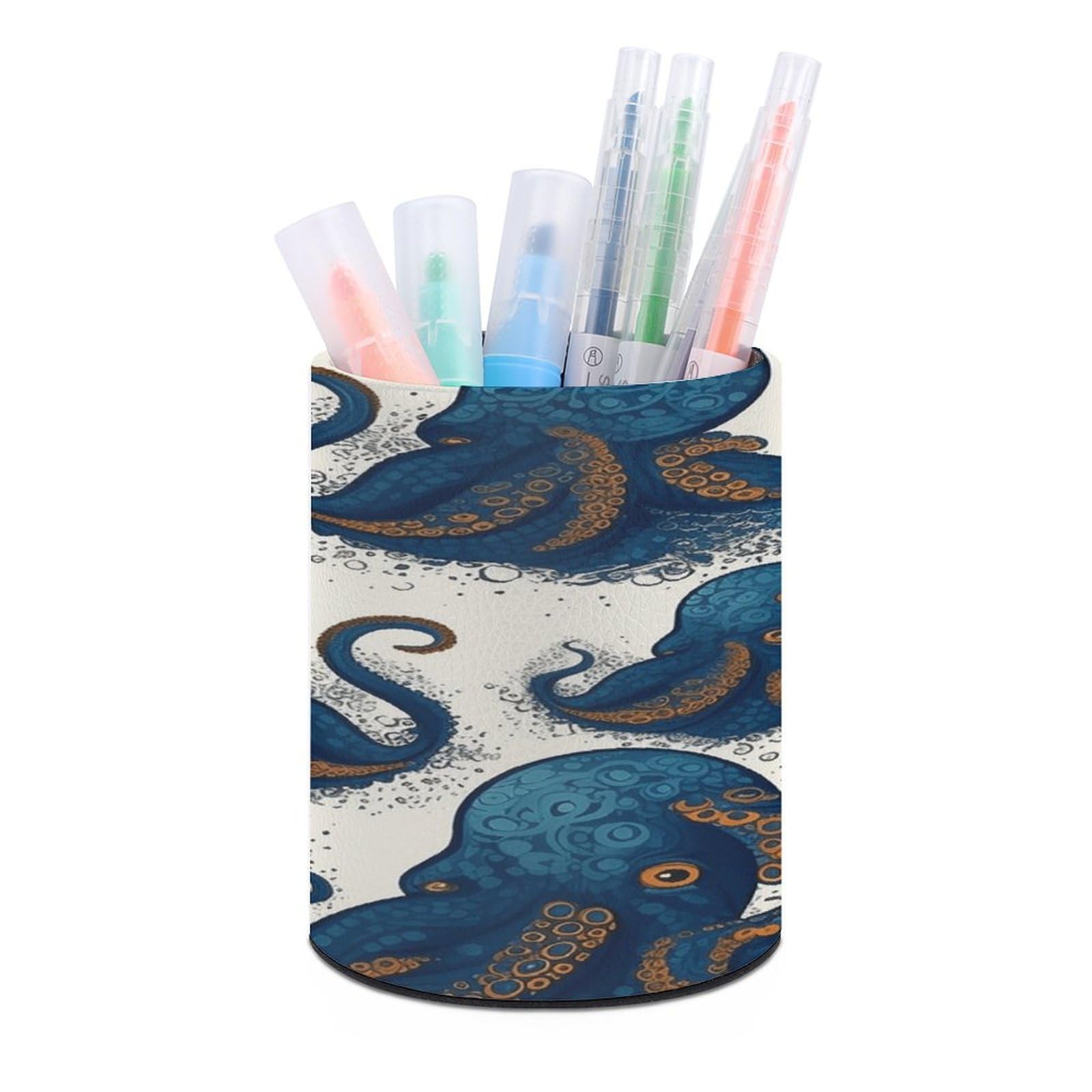 VstaDank Tentacles Octopus Pen Holder PU Leather Pencil Cup Minimalist Desk Pencil Holder Round Make Up Brush Organizers For Office Dorm Room&Vanity Desk Accessories