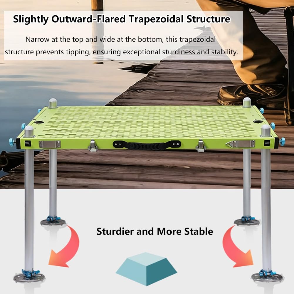 Plate-Forme de pêche Portable en Aluminium – Station de pêche légère et Pliable avec Pieds réglables for la pêche en Plein(80x80cm)