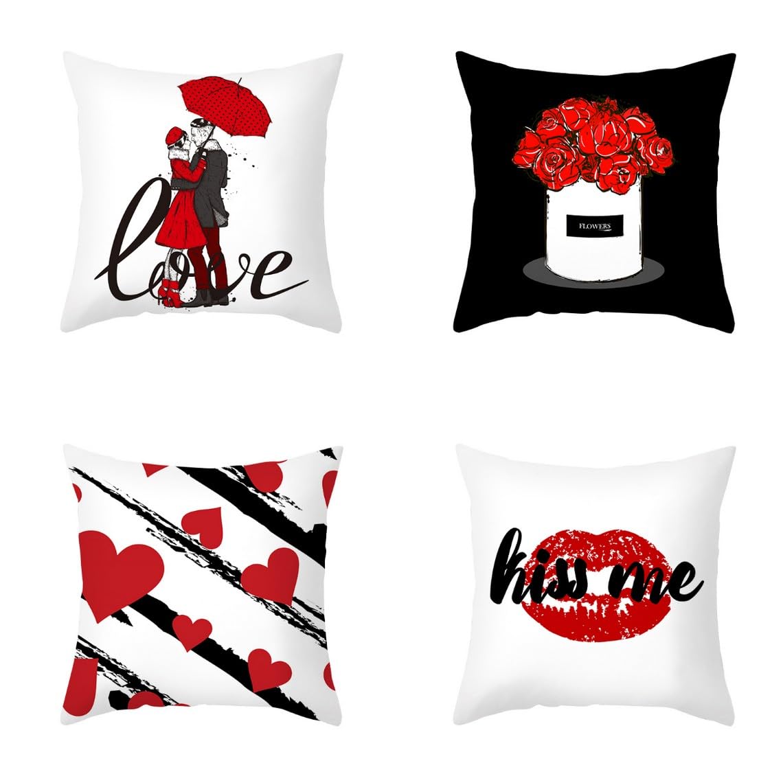 Chenlane Silk Pillow Covers Decorative Cushion Loveseat Patio Valentine'S Day, Couch Large Outdoor Replacement Sets Exquisite Prints 45x45 cm, 4Pcs