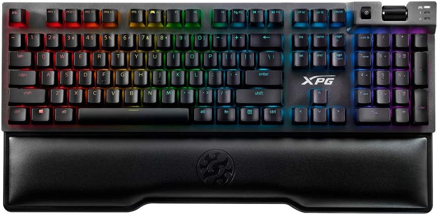 XPG Summoner Mechanical RGB Gaming Keyboard: Cherry MX Silver Ultra-Quick Linear Switches - Sandblasted Aluminum Frame - USB Passthrough - Mechanical Scroll Wheel - Included Wrist Rest - Black