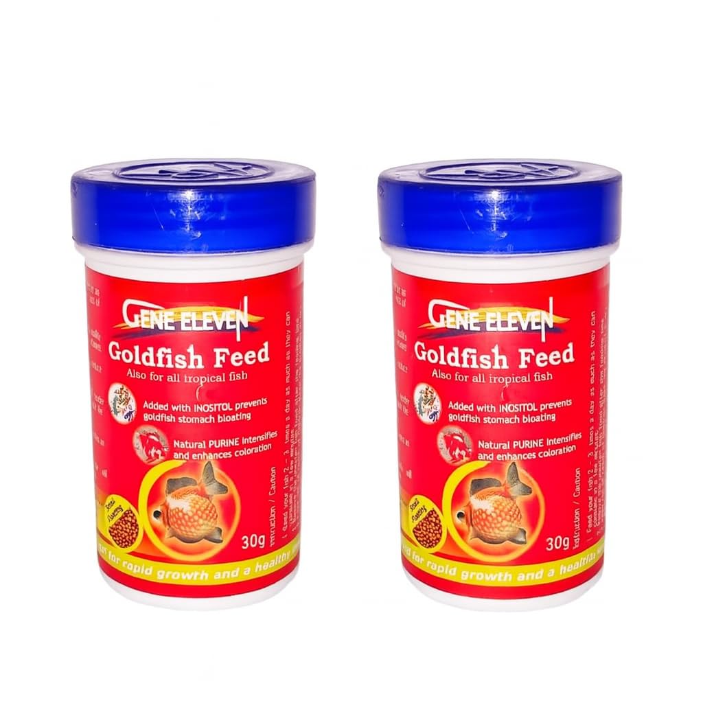Aquatic Remedies Gene Eleven Gold Fish Food Also for Other Tropical Fish 30g (Pack of 2-60g) | Added with Inositol to Prevent Gold Fish Stomach Bloating | with Natural Purine to Enchance Fish Colour