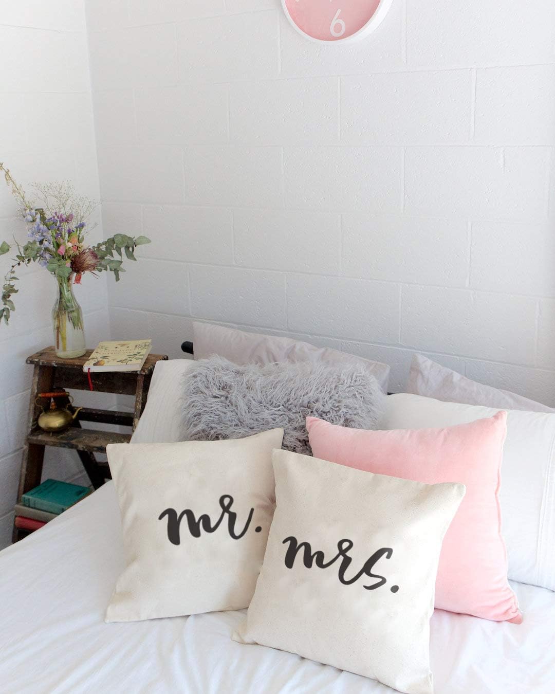 The Cotton & Canvas Co. Mr., Mrs. Home Decor Pillow Cover, Pillowcase, Cushion Cover, Decorative Throw Pillow Cover, 2-Pack (Natural Color, Not White)