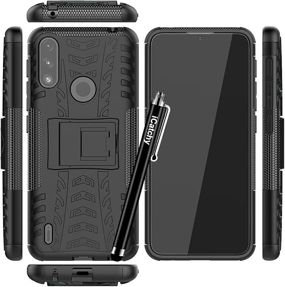 iCatchy For Motorola Moto E7i Power Case, Heavy Duty Hard Tough Dual Layer Hybrid Shockproof Cover compatible With Motorola Moto E7i Power Phone Case (Black)