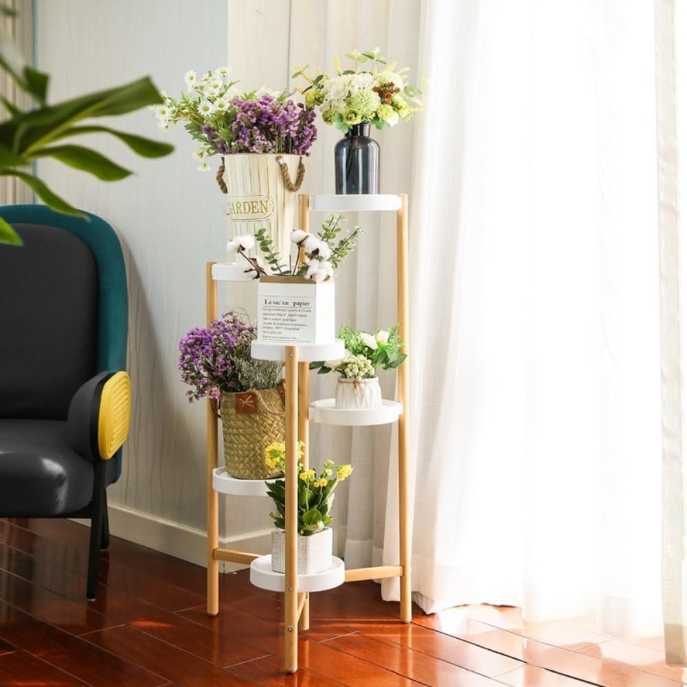 Diexgiy バルコニーフラワースタンド 屋内リビングルーム 多肉植物 鉄製鉢植えラック 床置き 多層植物ラック (木目色)