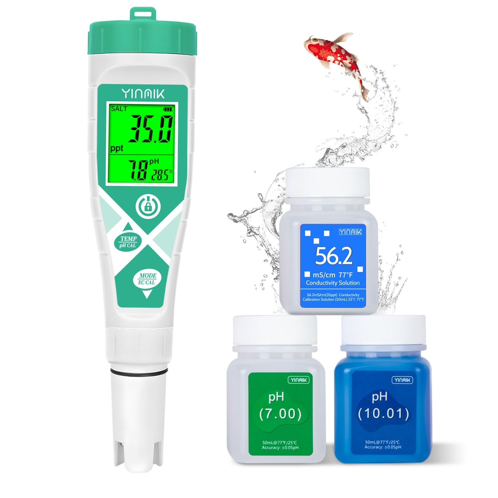 Meer Aquarium Salz Tester, Wasser pH Messgerät, TDS EC Messgerät für Süßwasseraquarien, Digitales Leitfähigkeits Messgerät, pH TDS für Koiteiche, Riffaquarien, Aquaponik PPM pH EC Salzgehalt Lesegerät