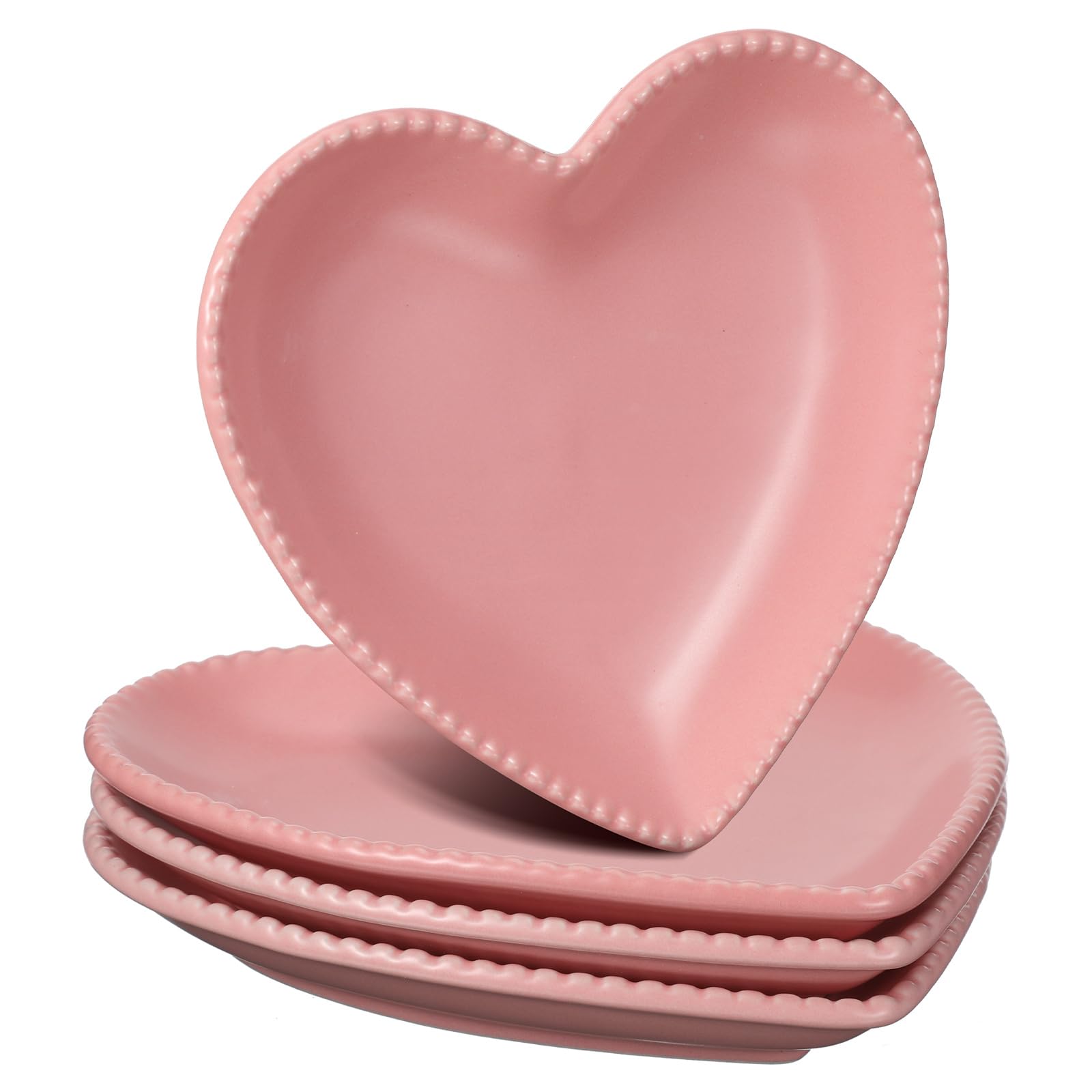 Ziliny 4 Set Valentine‘s Day Heart Shaped Plates Ceramic Salad Cute Plate Set Steak Elegant Dinner Dish 6.9 Inch Dessert Tray Serving Dish for Dessert Appetizer Snacks(Pink)
