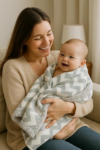 Miniatura 4 de Manta infantil Chevron - Manta de lujo para bebé, esponjosa y cálida - Manta galardonada y acogedora para invierno para bebés (gris, cuna, 30 x 30