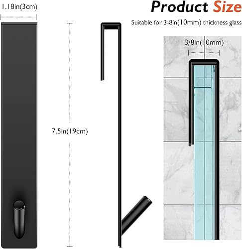 Miniatura 37 de Ganchos para puerta de ducha (7.5 pulgadas), ganchos extendidos sobre la puerta para puerta de ducha de vidrio sin marco, ganchos de acero